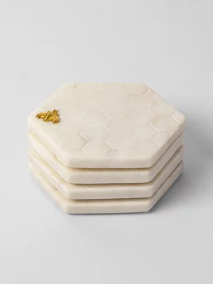 Honeycomb Marble Hexagon Coasters Set of 4