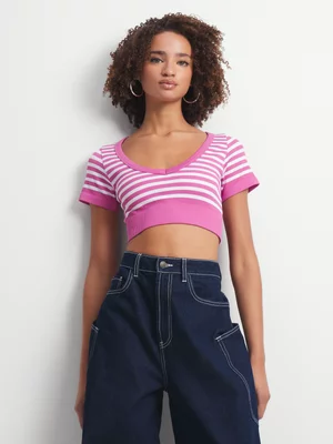 The FIX Women's Pink & White Striped Seamless Top