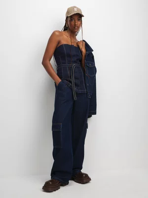 The FIX Women's Dark Wash Bandeau Belted Top