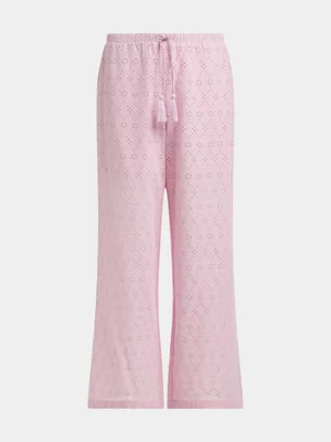 Girls Woven Anglaise Wide Leg Pull Up Pants