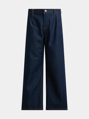 Exact Older Girl's Dark Raw Wash Wide-Leg Jeans