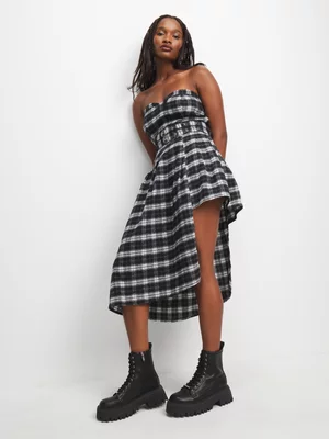 The FIX Women's Black Asymetric Pleated Bandeau Mini Dress