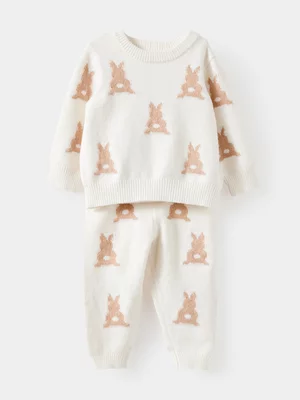 Cotton On Baby White Organic Raglan Knit Sweater & Leggings Set