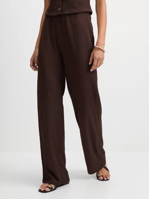 Exact Women's Brown Textured Pull On Pants 