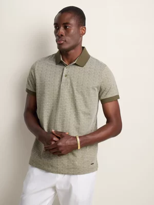 Fabiani Men's Green Monogram Texture Polo Shirt