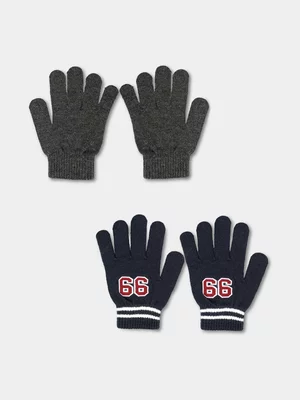 Boy's Navy & Charcoal 2-Pack Glove Set