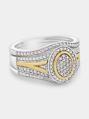 Yellow Gold & Sterling Silver Lab Grown Diamond Oval Triple Set Ring  