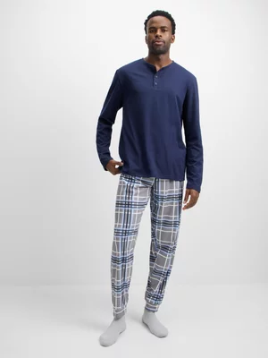 Jet Men's Navy Placket Knitted Flannel Pj Set