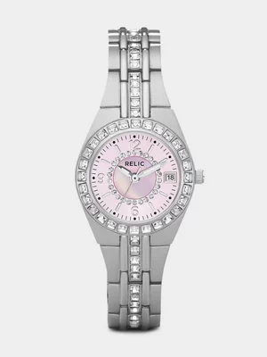 Relic By Fossil Queen's Court Pink Mother Of Pearl Dial Stainless Steel Bracelet Watch