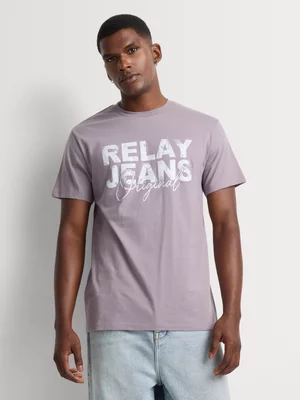 Relay Jeans Men's Regular Fit Purple Graphic T-Shirt