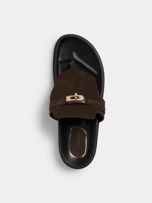 Luella Suede Moulded Clasp Slip In Sandals
