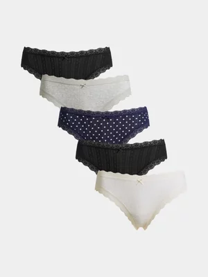 Women's Cotton On 5 Pack Organic Cotton Lace Cheeky Brief