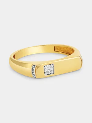 Yellow Gold Lab Grown Diamond Solitaire Square Signet Ring 