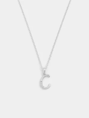 Sterling Silver Lab Grown Diamond Initial “C” Pendant