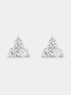 Sterling Silver White Sapphire Trio Stud Earrings 
