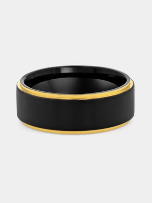 Gold & Black Plated Stainless Steel Centre Stripe Ring