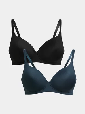 Jet Womens 2 Pack Petrol Black T-Shirt Bra 