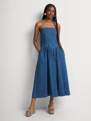 FF Denim Boobtube Fit And Flare Dress