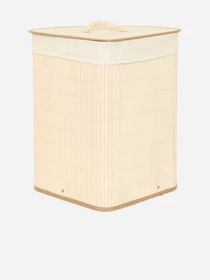 Collapsible Corner Bamboo Laundry Bin With Liner