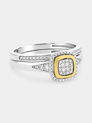 Yellow Gold & Sterling Silver Lab Grown Diamond Cushion Halo Twinset Ring