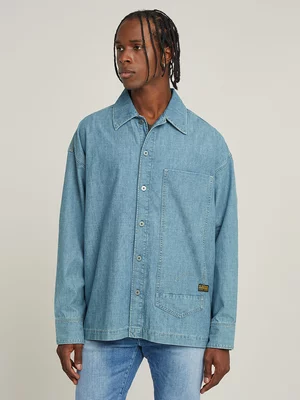 G-Star Men's long Pocket Boxy Blue Shirt