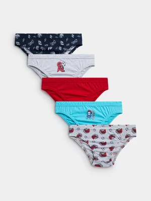 Jet Younger Boys Blue/Navy Soccer Gaming 5 Pack Briefs