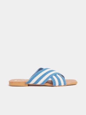 Exact Women's Blue & White Striped Crossover Sandals 
