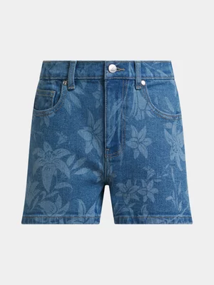 Girls Printed Denim Short