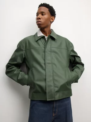 The FIX Men's Green Pu Harrington Jacket