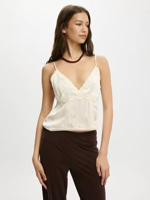 Women's Cotton On Cream Satin Lace Camisole Top