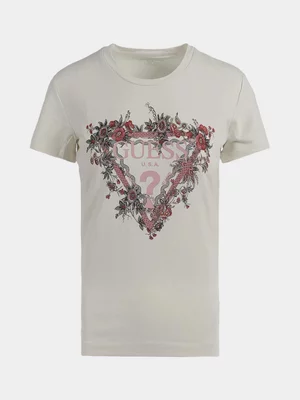 Women's Guess  Cream Triangle Flowers T-Shirt