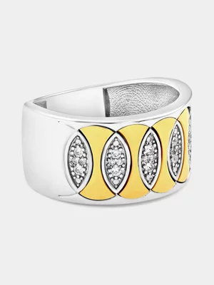 Yellow Gold & Sterling Silver White Sapphire Marquise Olympics Ring