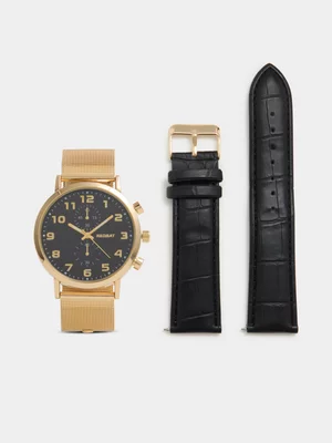 Redbat Unisex Gold/Black Gift Set Watch
