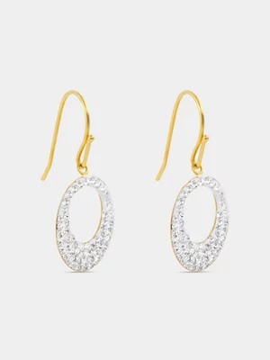 Yellow Gold & Sterling Silver Crystal Pavé Open Oval Drop Earrings 