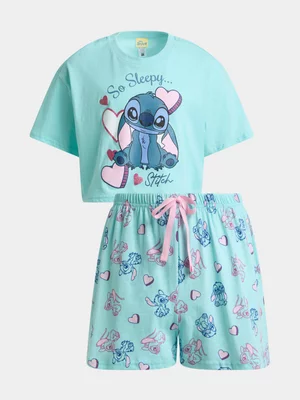 Jet Younger Girls Lilo And Stitch Blue Drop Shoulder Pyjama Set
