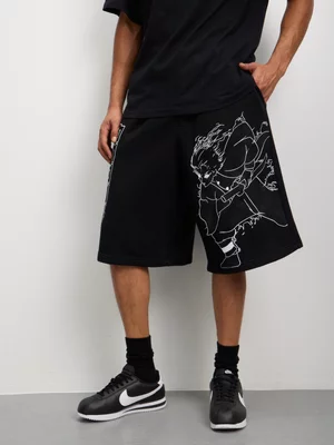 Redbat Men's Anime Graphic Fleece Black Shorts