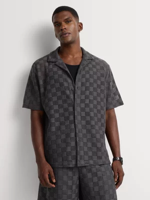 Markham Men's Boxy Fit Charcoal Crochet Shirt