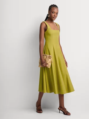 Fit & Flare Square Neck Panelled Midi Dress