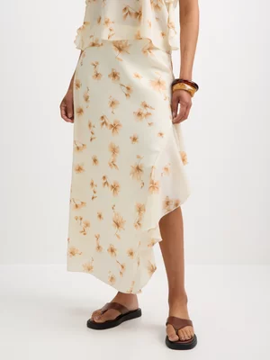 Exact Women's White Floral Print Ruffle Skirt 