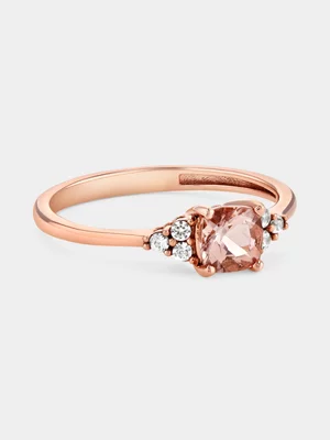 Rose Gold Pink Morganite & White Sapphire Cushion Trio Ring 