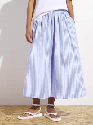 Women's Canvas Striped Full Midi Skirt