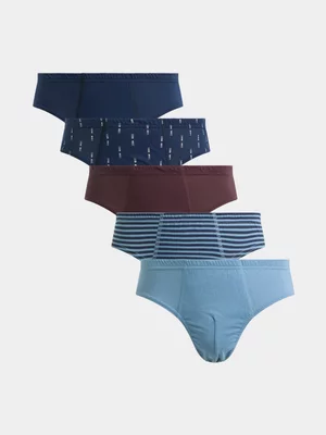 Jet Men’s 5 Pack Blue Navy Burgundy Stripe Geo Briefs