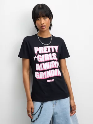 Redbat Women's Pretty Girls Core Graphic Black T-Shirt 