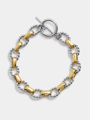 Tempo Jewellery Gold Plated Box Rope Two-Tone T-Bar Bracelet     